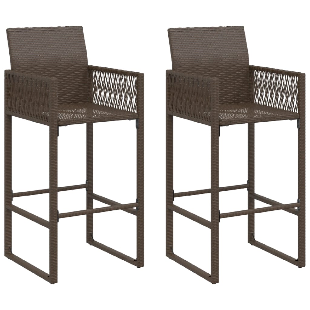 Outdoor Patio Poly Rattan 2pc High Garden Bar Stools With Armrest Set Chairs Seats