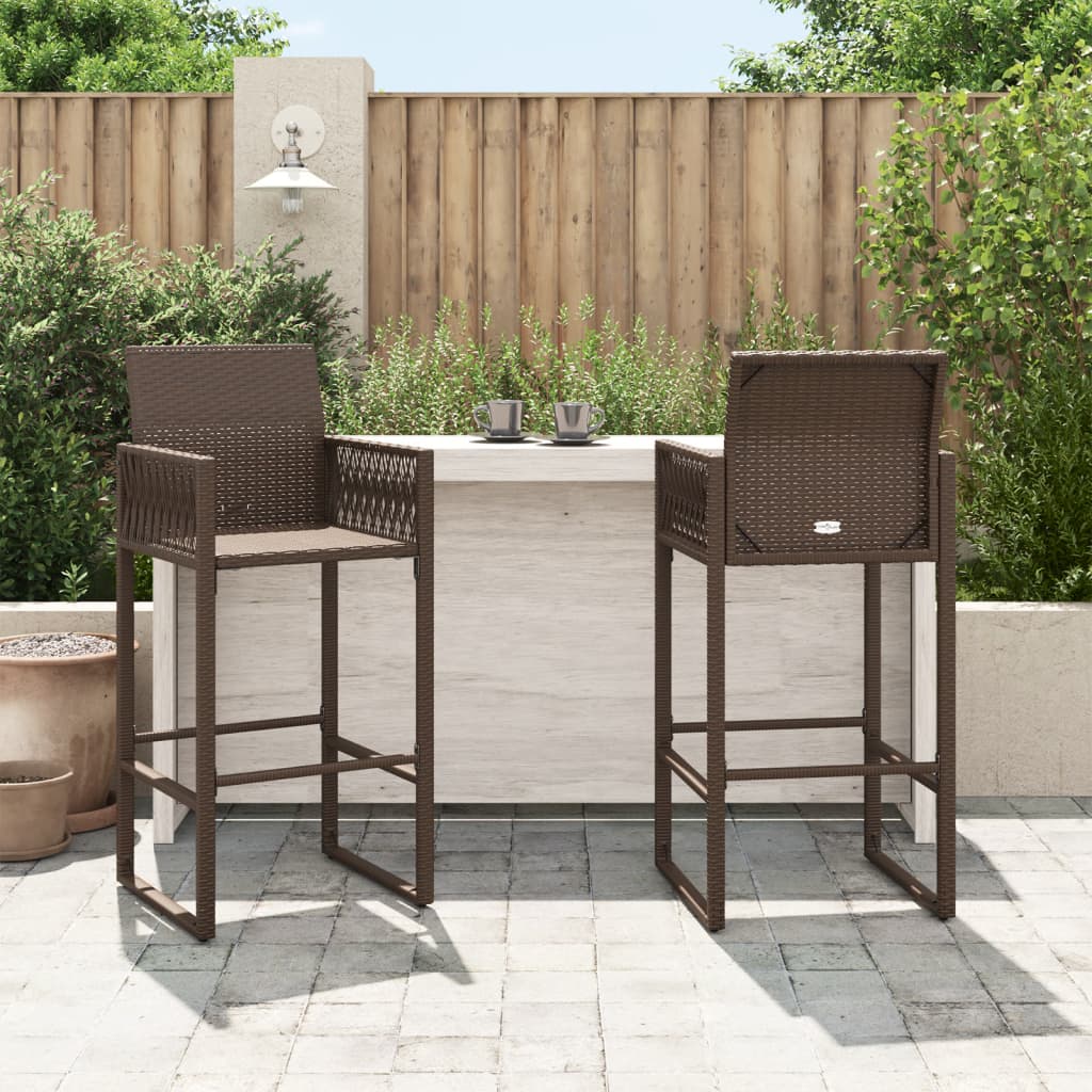 Outdoor Patio Poly Rattan 2pc High Garden Bar Stools With Armrest Set Chairs Seats