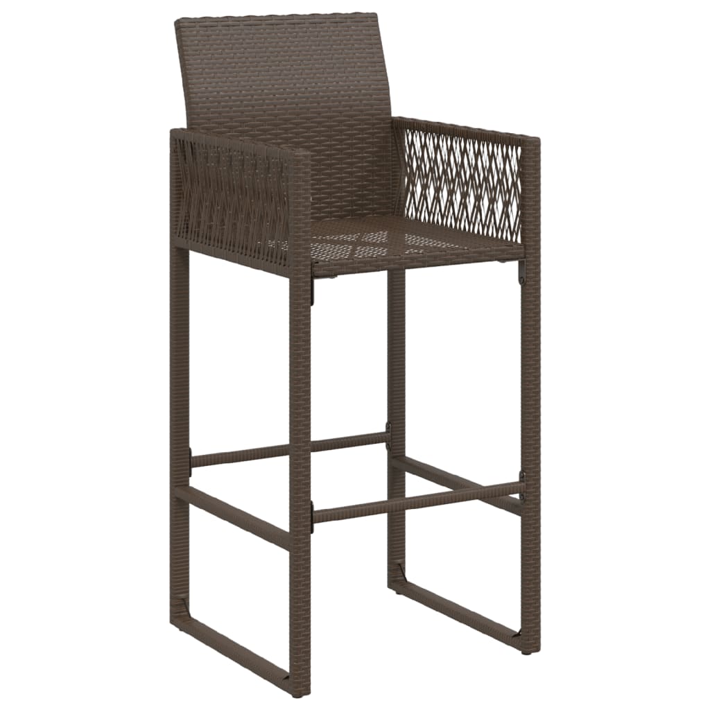 Outdoor Patio Poly Rattan 2pc High Garden Bar Stools With Armrest Set Chairs Seats