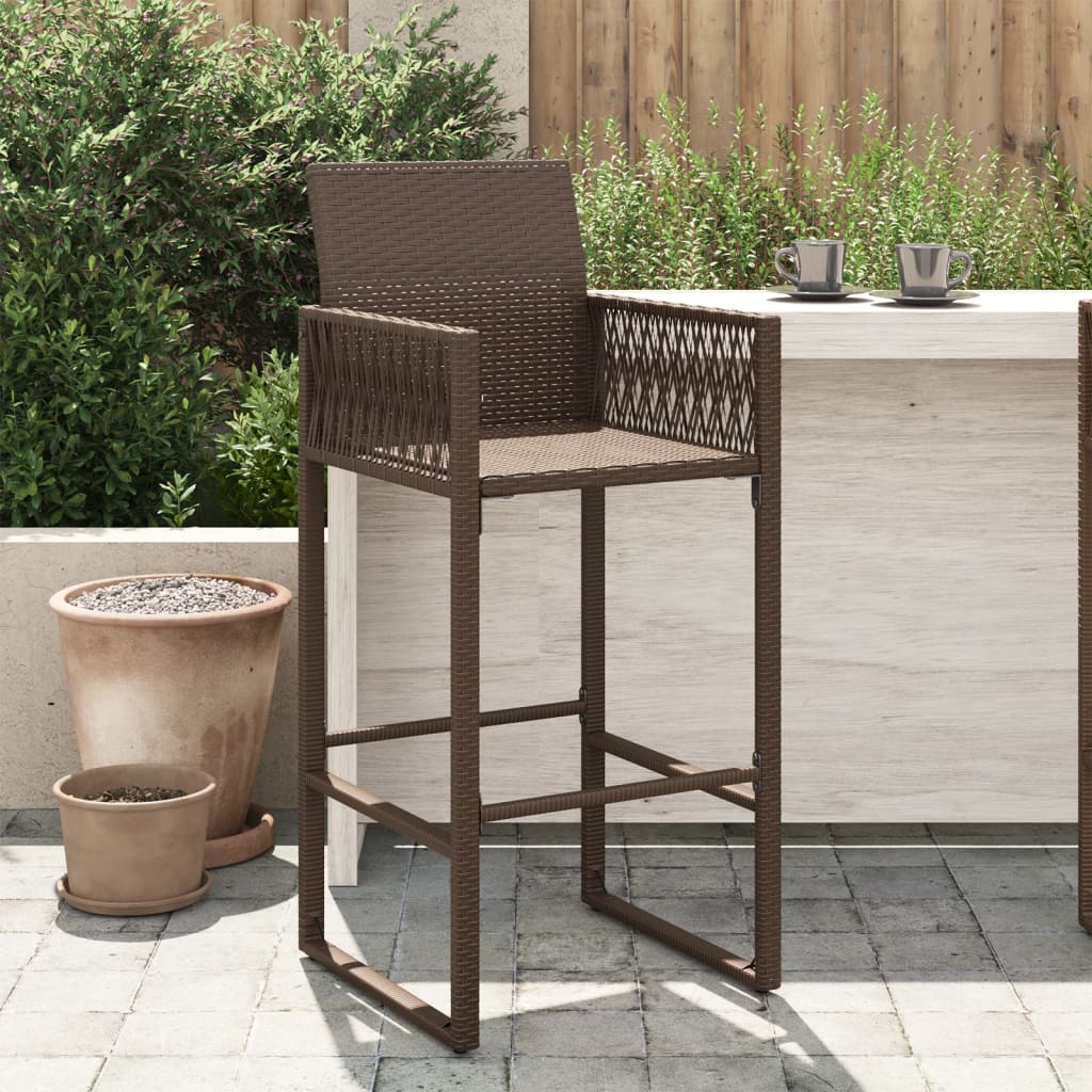 Outdoor Patio Poly Rattan 2pc High Garden Bar Stools With Armrest Set Chairs Seats