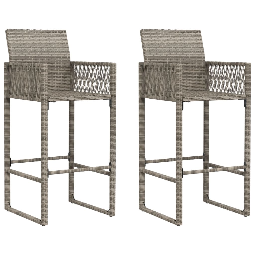 Outdoor Patio Poly Rattan 2pc High Garden Bar Stools With Armrest Set Chairs Seats