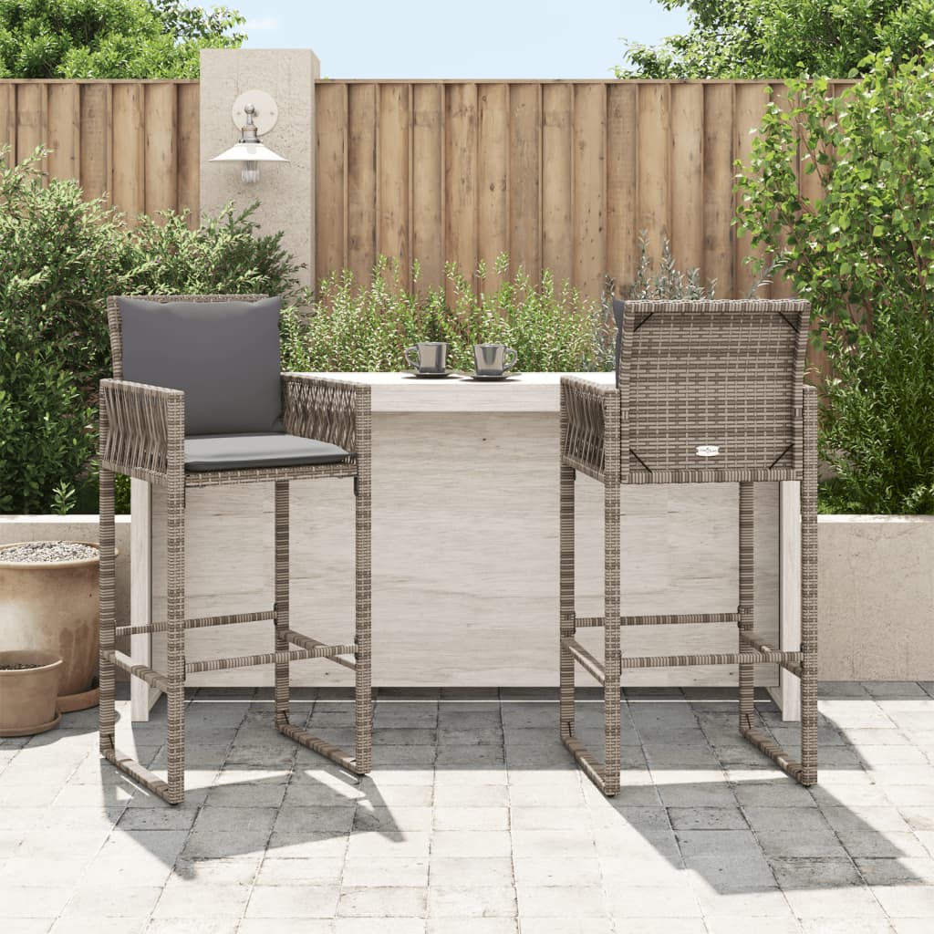 Outdoor Patio Poly Rattan 2pc High Garden Bar Stools With Armrest Set Chairs Seats