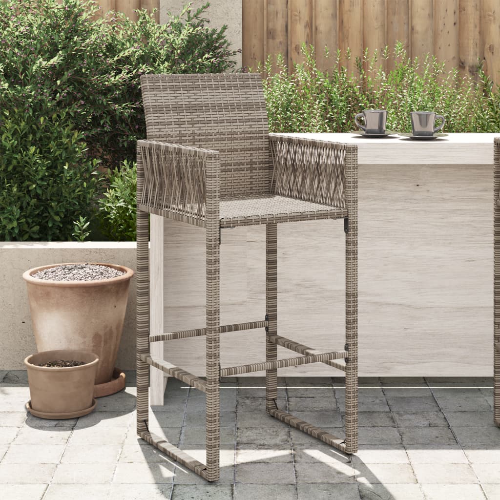 Outdoor Patio Poly Rattan 2pc High Garden Bar Stools With Armrest Set Chairs Seats