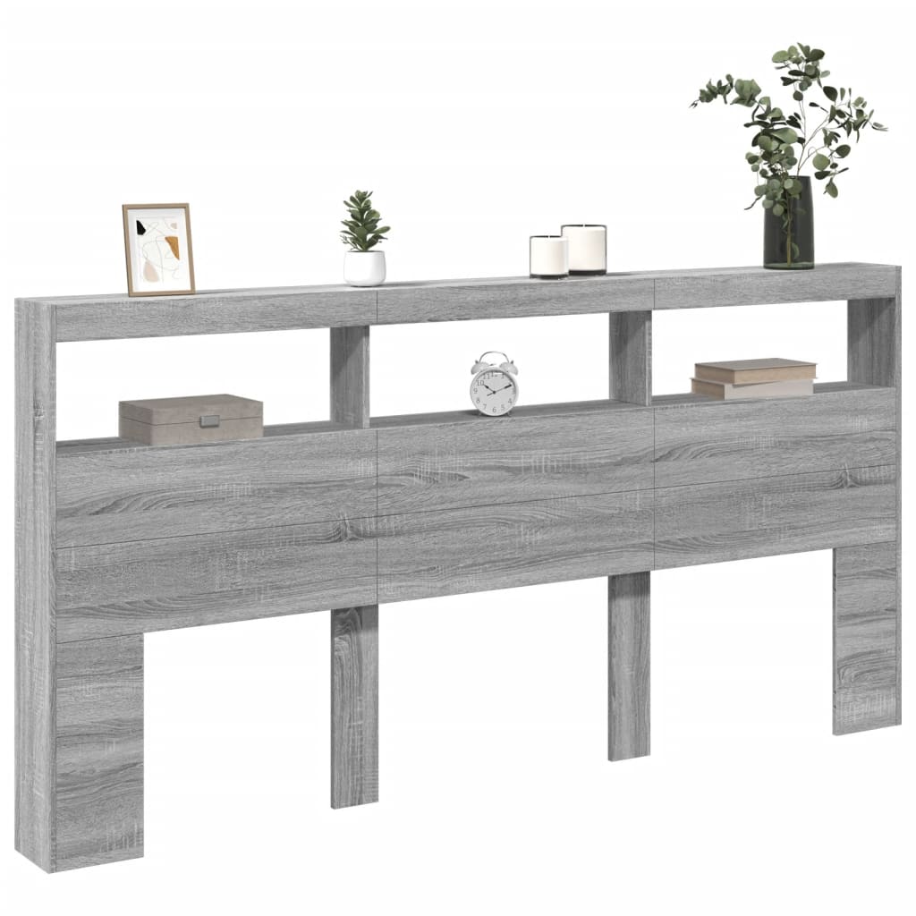 Headboard Cabinet with LED Grey Sonoma 200x17x102 cm