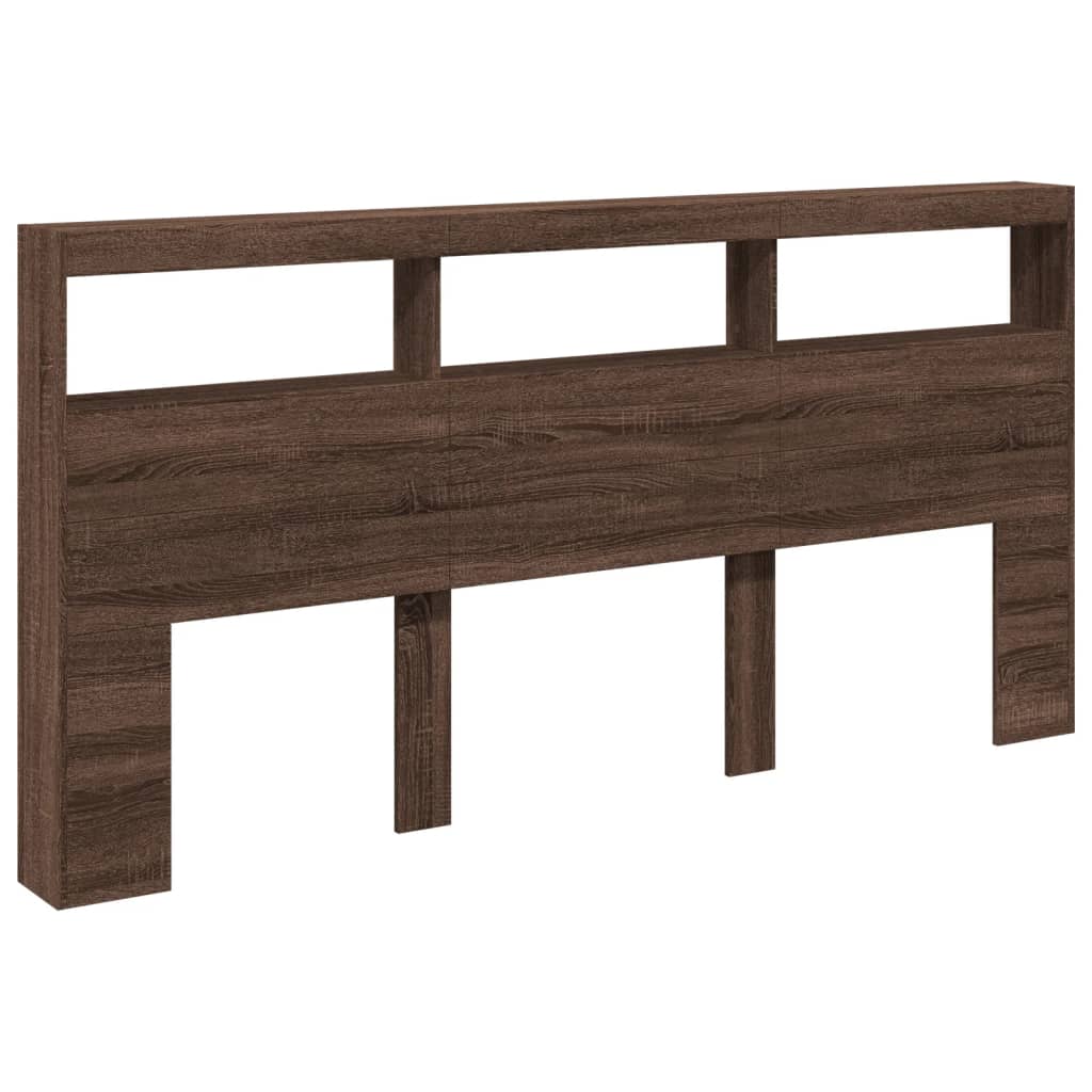 Headboard Cabinet with LED Brown Oak 200x17x102 cm
