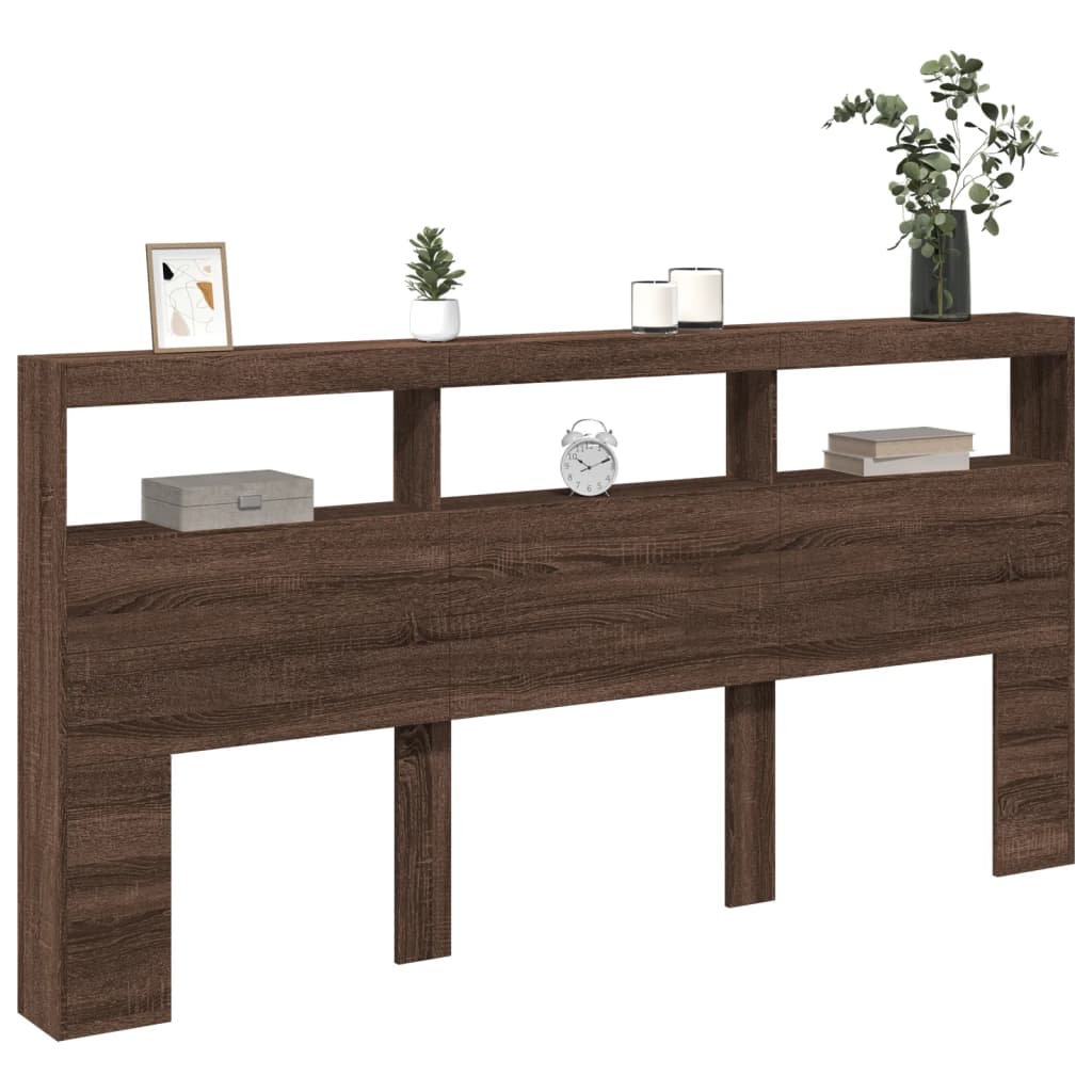 Headboard Cabinet with LED Brown Oak 200x17x102 cm