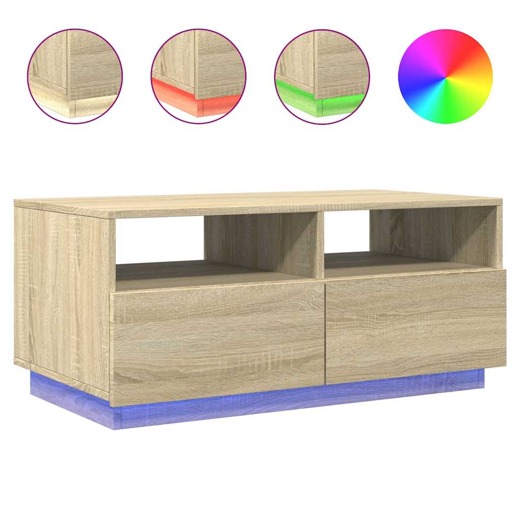 Coffee Table with LED Lights Sonoma Oak 90x49x40 cm