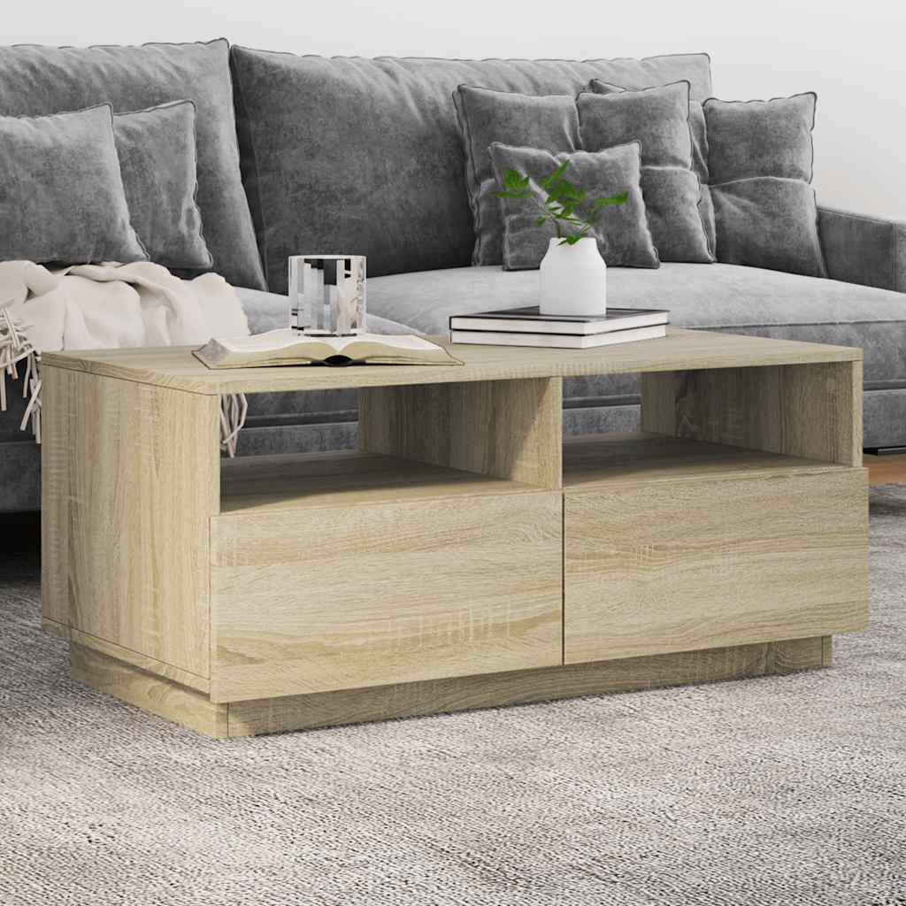 Coffee Table with LED Lights Sonoma Oak 90x49x40 cm
