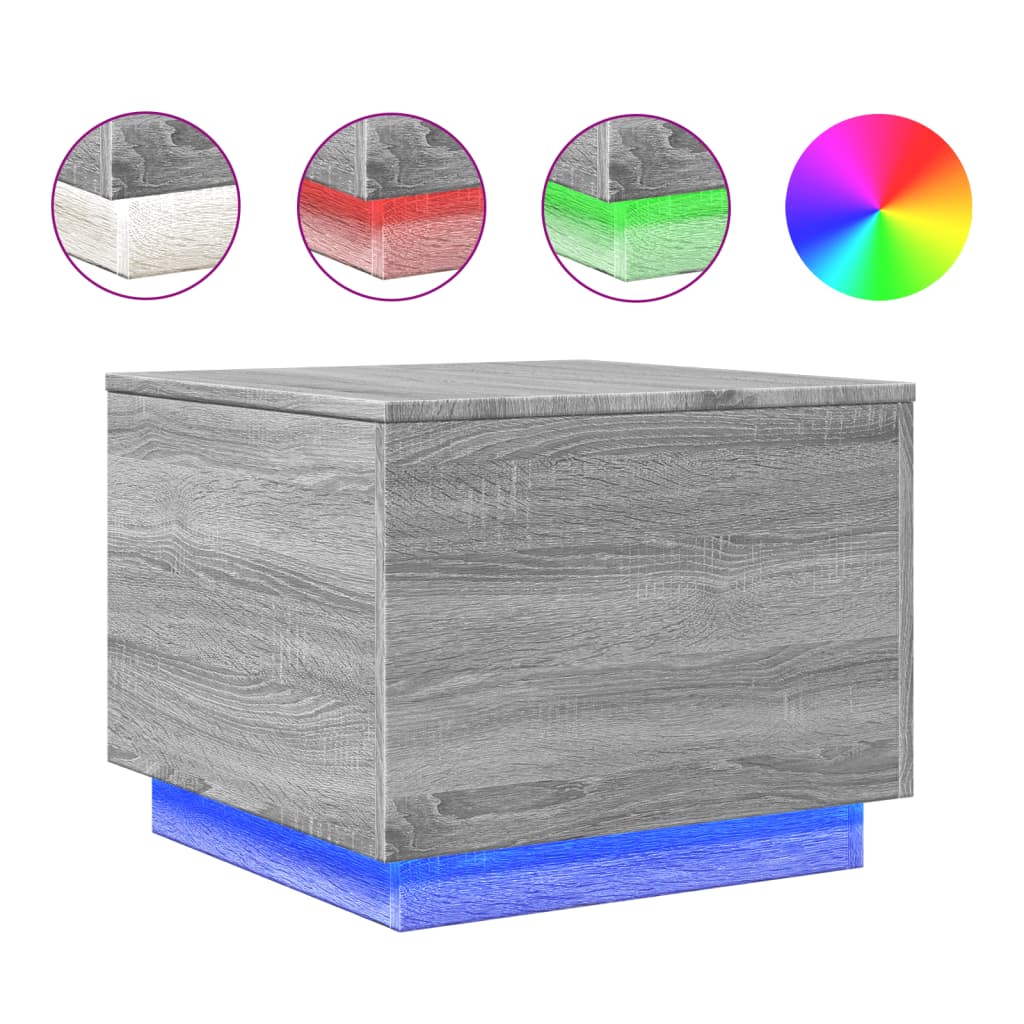 Coffee Table with LED Lights Grey Sonoma 50x50x40 cm