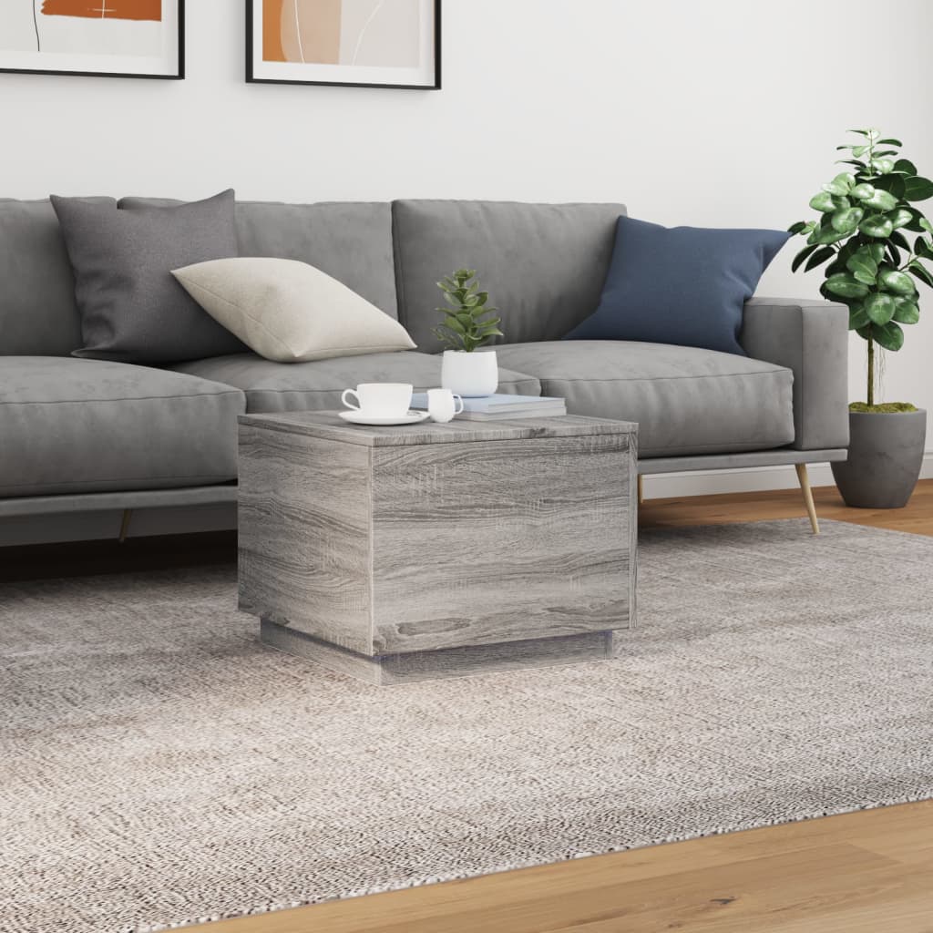 Coffee Table with LED Lights Grey Sonoma 50x50x40 cm