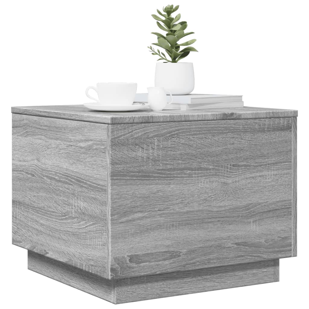 Coffee Table with LED Lights Grey Sonoma 50x50x40 cm