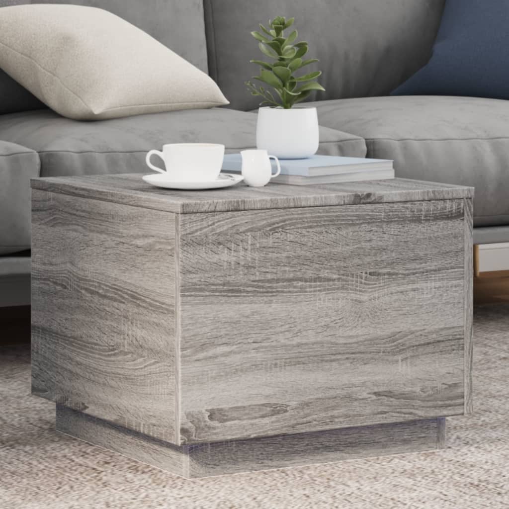 Coffee Table with LED Lights Grey Sonoma 50x50x40 cm