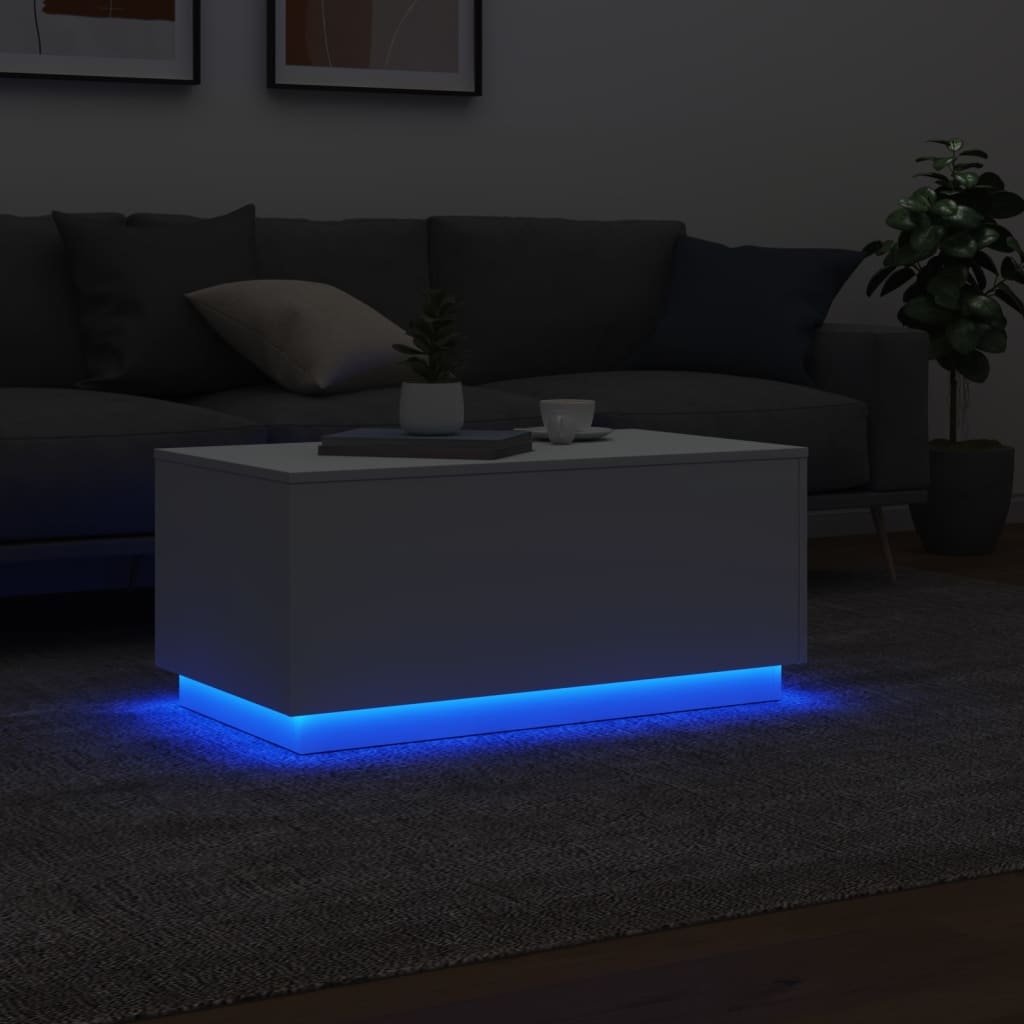 Modern Wooden Living Room Rectangular Coffee Table With LED Lights Wood Tables