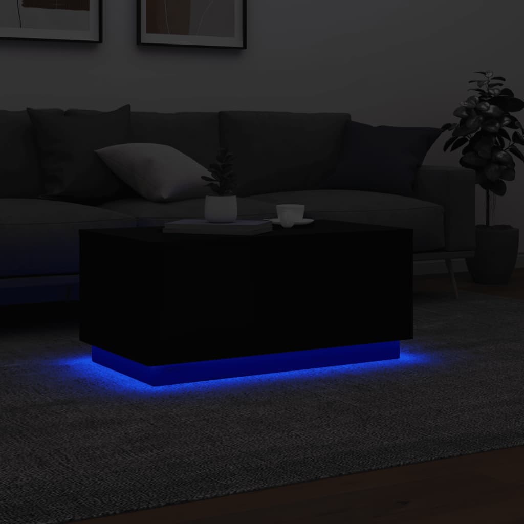 Modern Wooden Living Room Rectangular Coffee Table With LED Lights Wood Tables