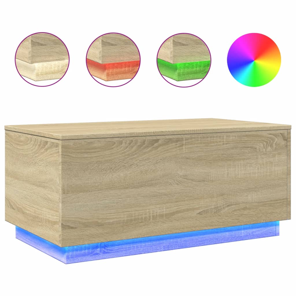Modern Wooden Living Room Rectangular Coffee Table With LED Lights Wood Tables