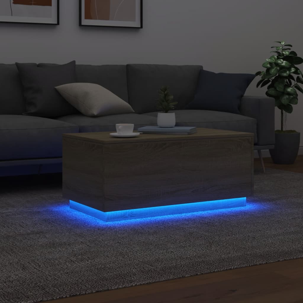 Modern Wooden Living Room Rectangular Coffee Table With LED Lights Wood Tables