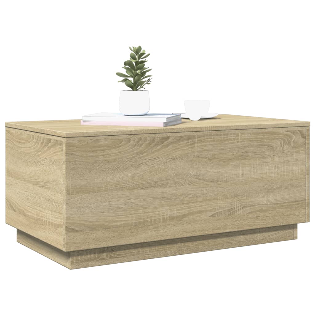 Modern Wooden Living Room Rectangular Coffee Table With LED Lights Wood Tables