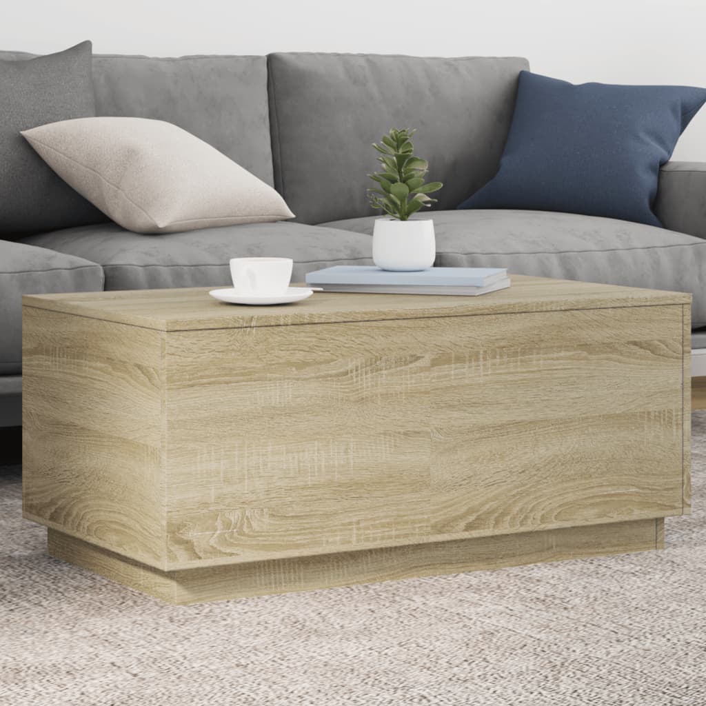 Modern Wooden Living Room Rectangular Coffee Table With LED Lights Wood Tables