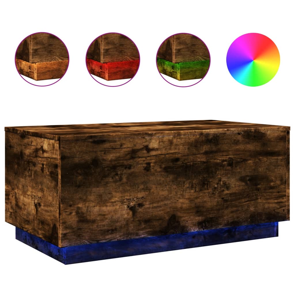 Modern Wooden Living Room Rectangular Coffee Table With LED Lights Wood Tables