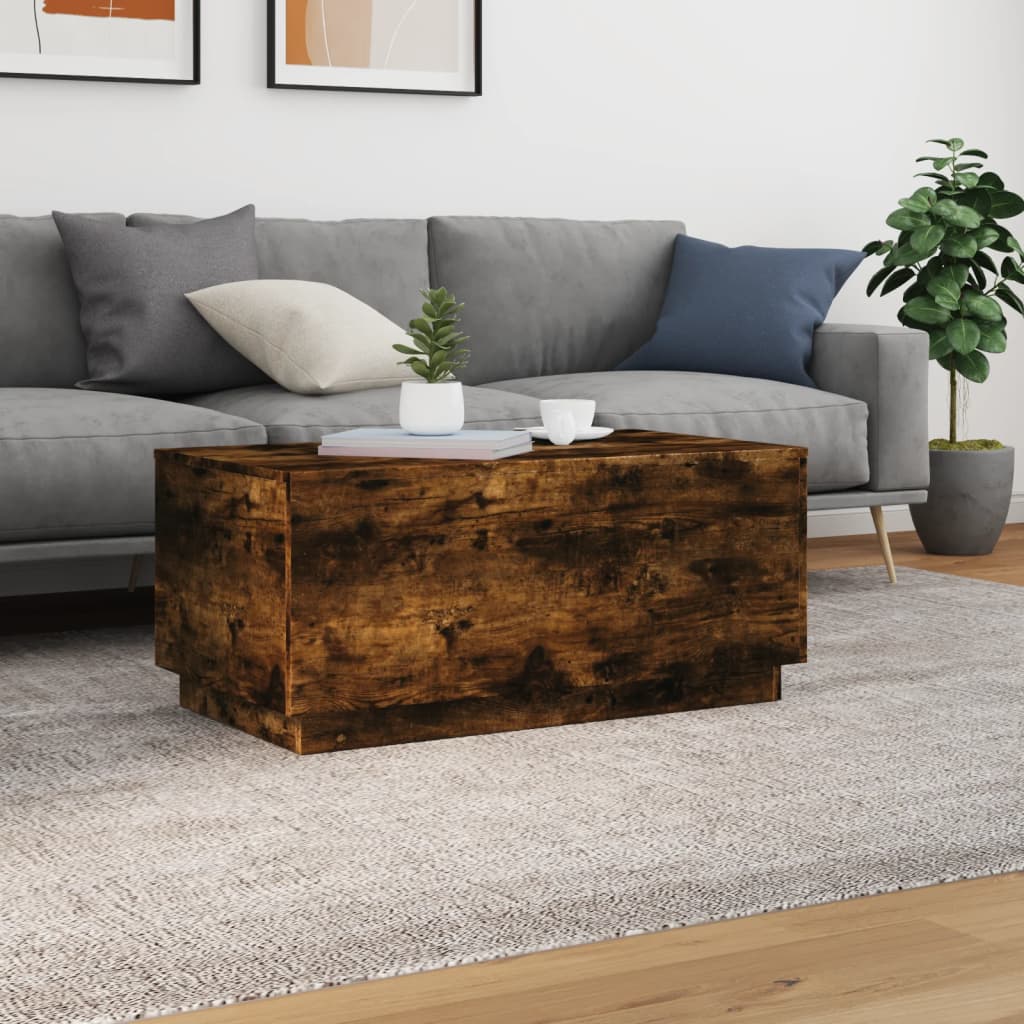 Modern Wooden Living Room Rectangular Coffee Table With LED Lights Wood Tables