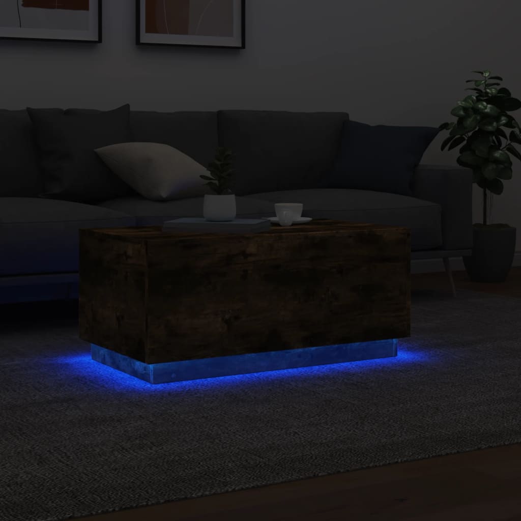 Modern Wooden Living Room Rectangular Coffee Table With LED Lights Wood Tables