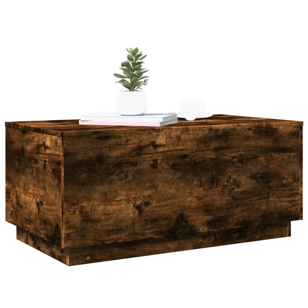 Modern Wooden Living Room Rectangular Coffee Table With LED Lights Wood Tables