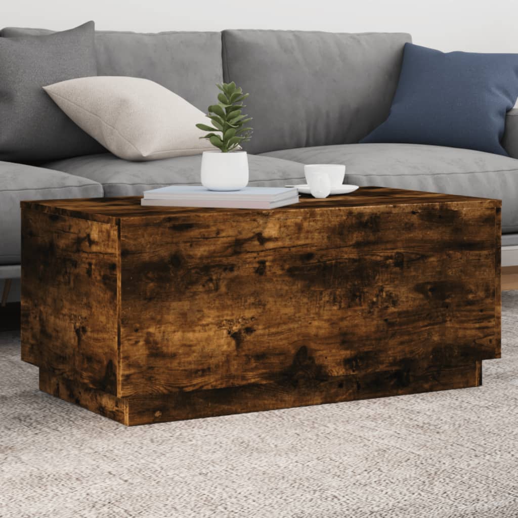 Modern Wooden Living Room Rectangular Coffee Table With LED Lights Wood Tables