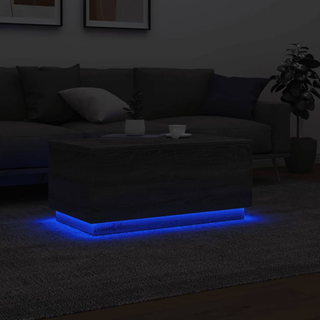 Modern Wooden Living Room Rectangular Coffee Table With LED Lights Wood Tables