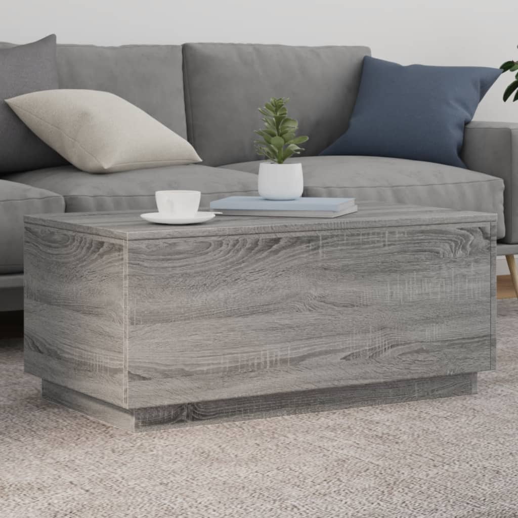 Modern Wooden Living Room Rectangular Coffee Table With LED Lights Wood Tables