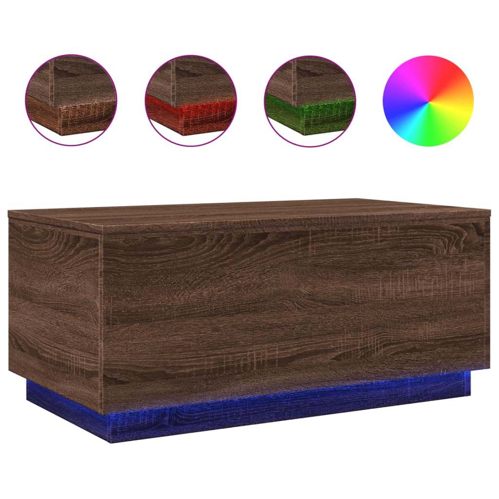 Modern Wooden Living Room Rectangular Coffee Table With LED Lights Wood Tables