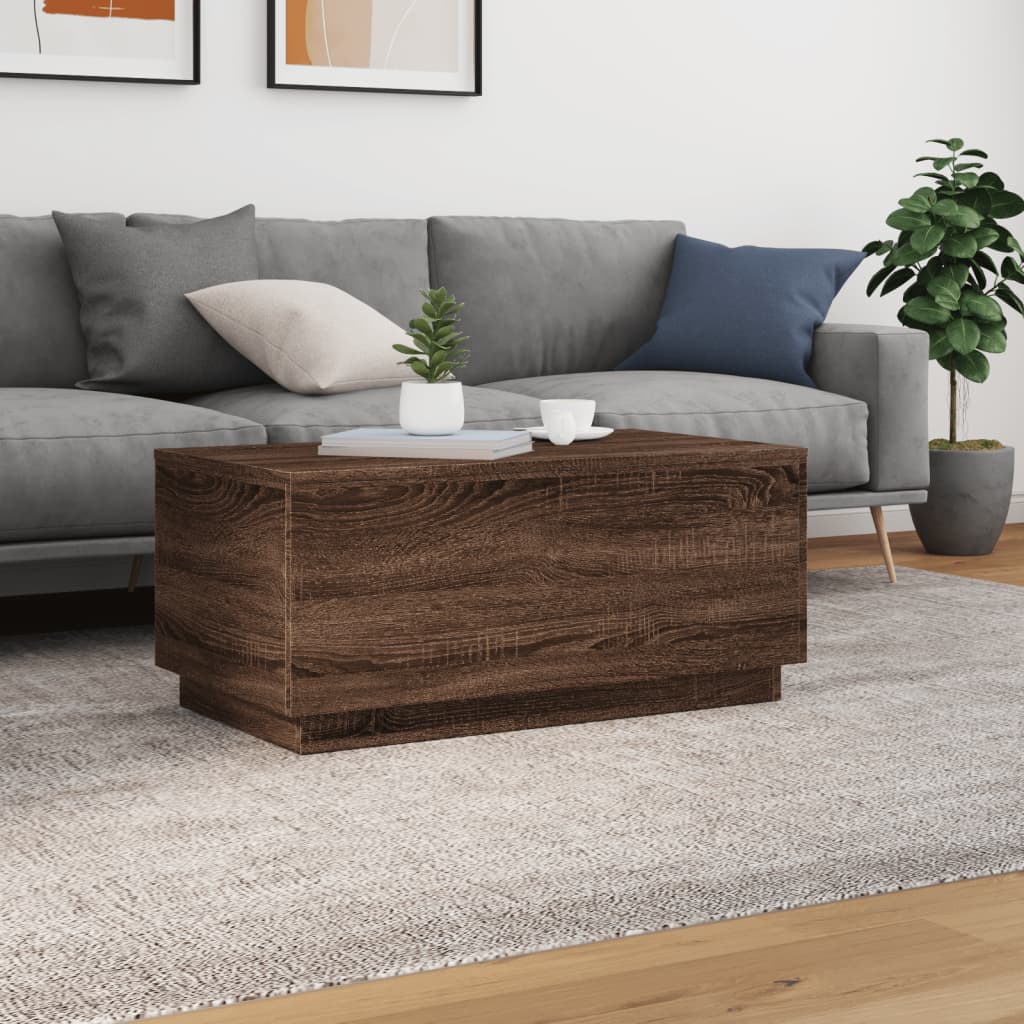 Modern Wooden Living Room Rectangular Coffee Table With LED Lights Wood Tables