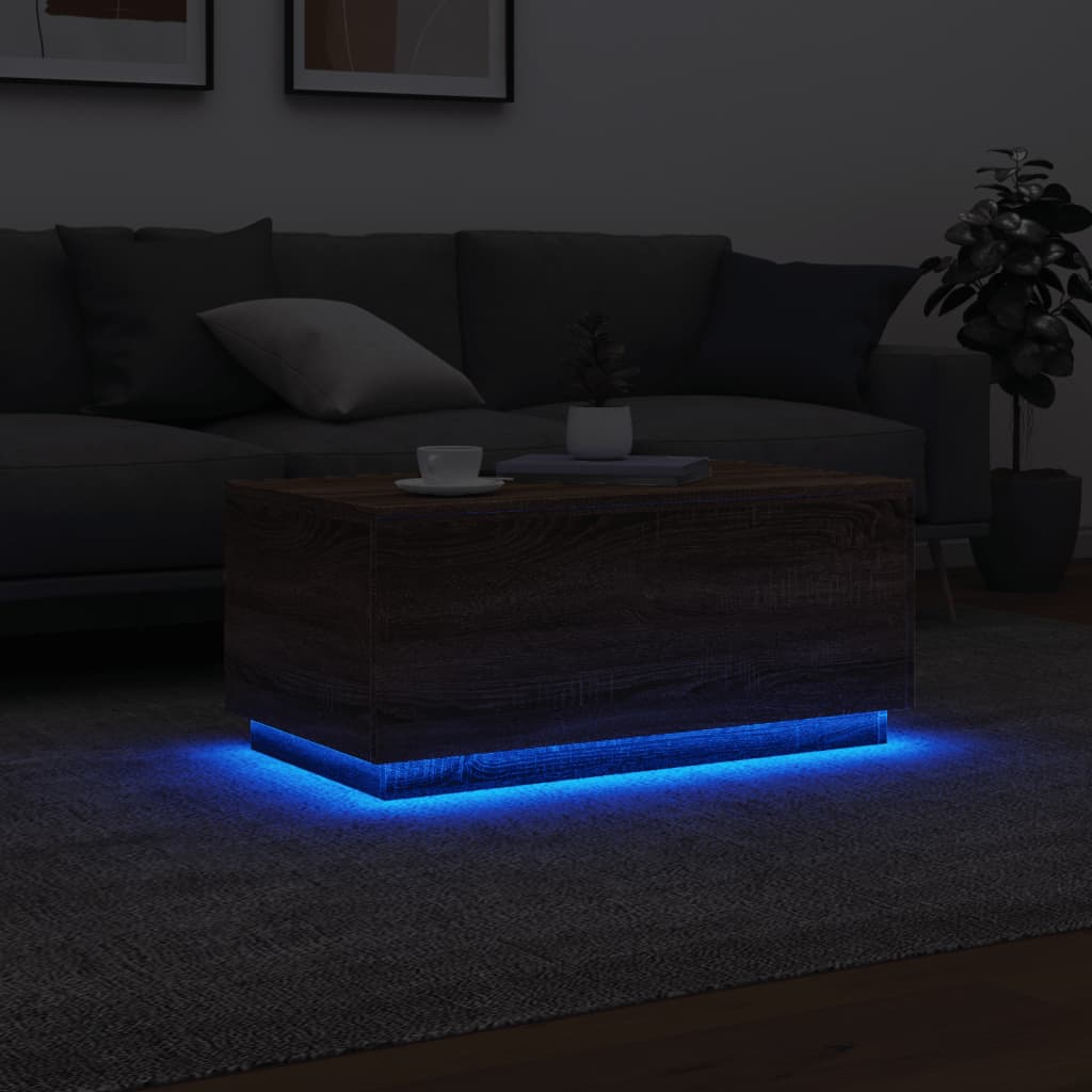 Modern Wooden Living Room Rectangular Coffee Table With LED Lights Wood Tables