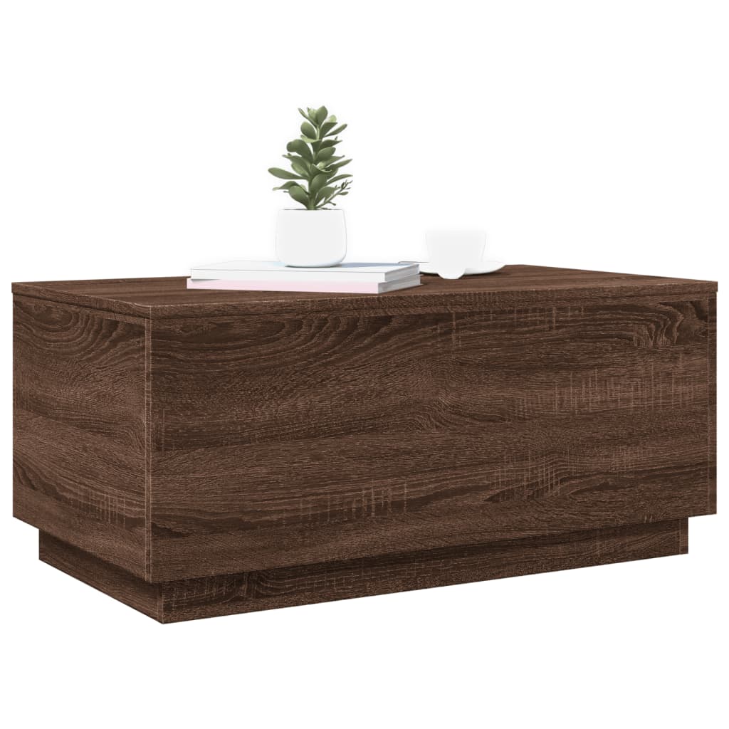 Modern Wooden Living Room Rectangular Coffee Table With LED Lights Wood Tables