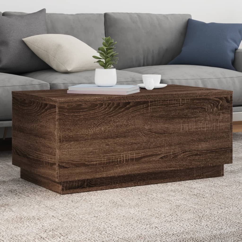 Modern Wooden Living Room Rectangular Coffee Table With LED Lights Wood Tables