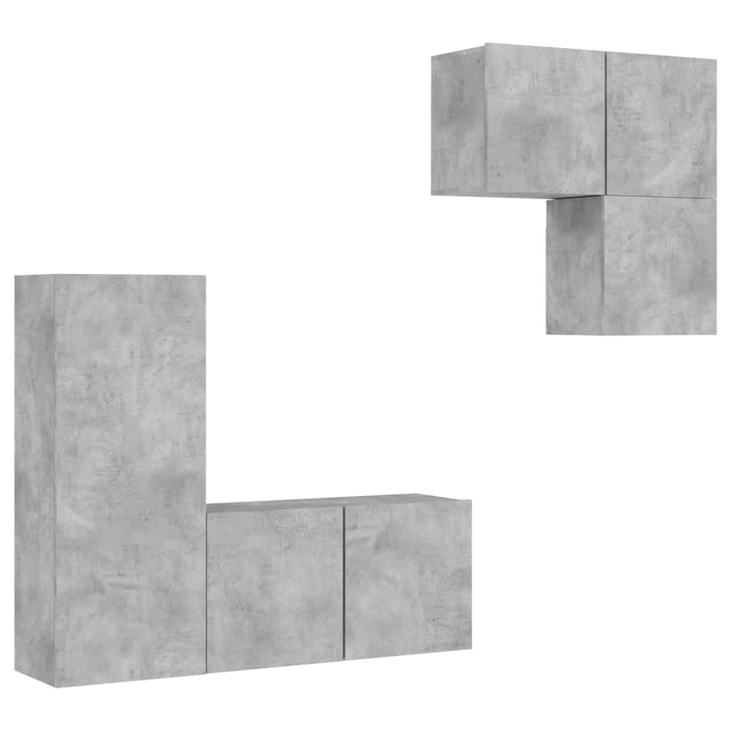 4 Piece TV Wall Units Concrete Grey Engineered Wood