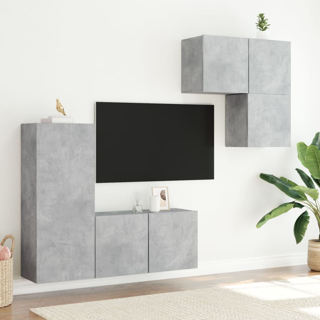 4 Piece TV Wall Units Concrete Grey Engineered Wood