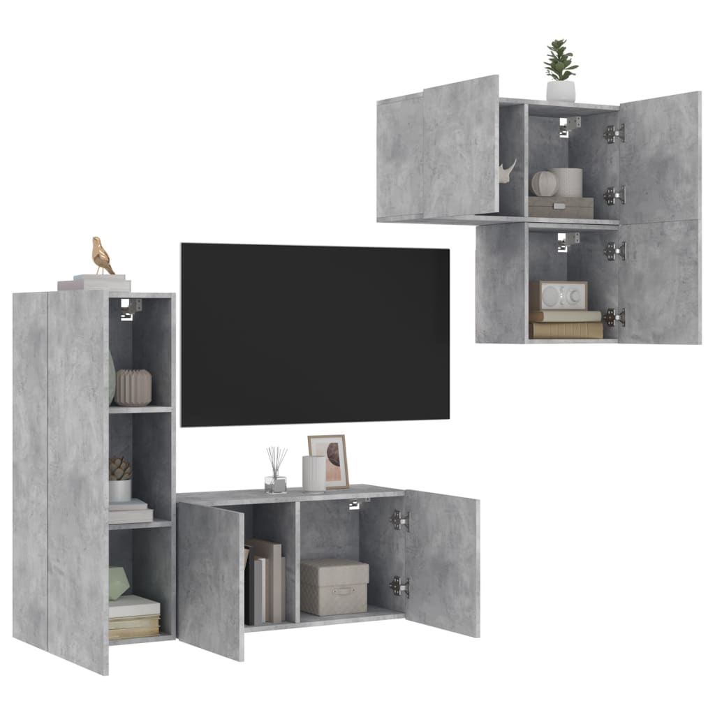 4 Piece TV Wall Units Concrete Grey Engineered Wood