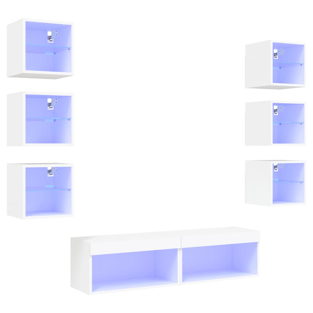 8 Piece TV Wall Units with LED White Engineered Wood