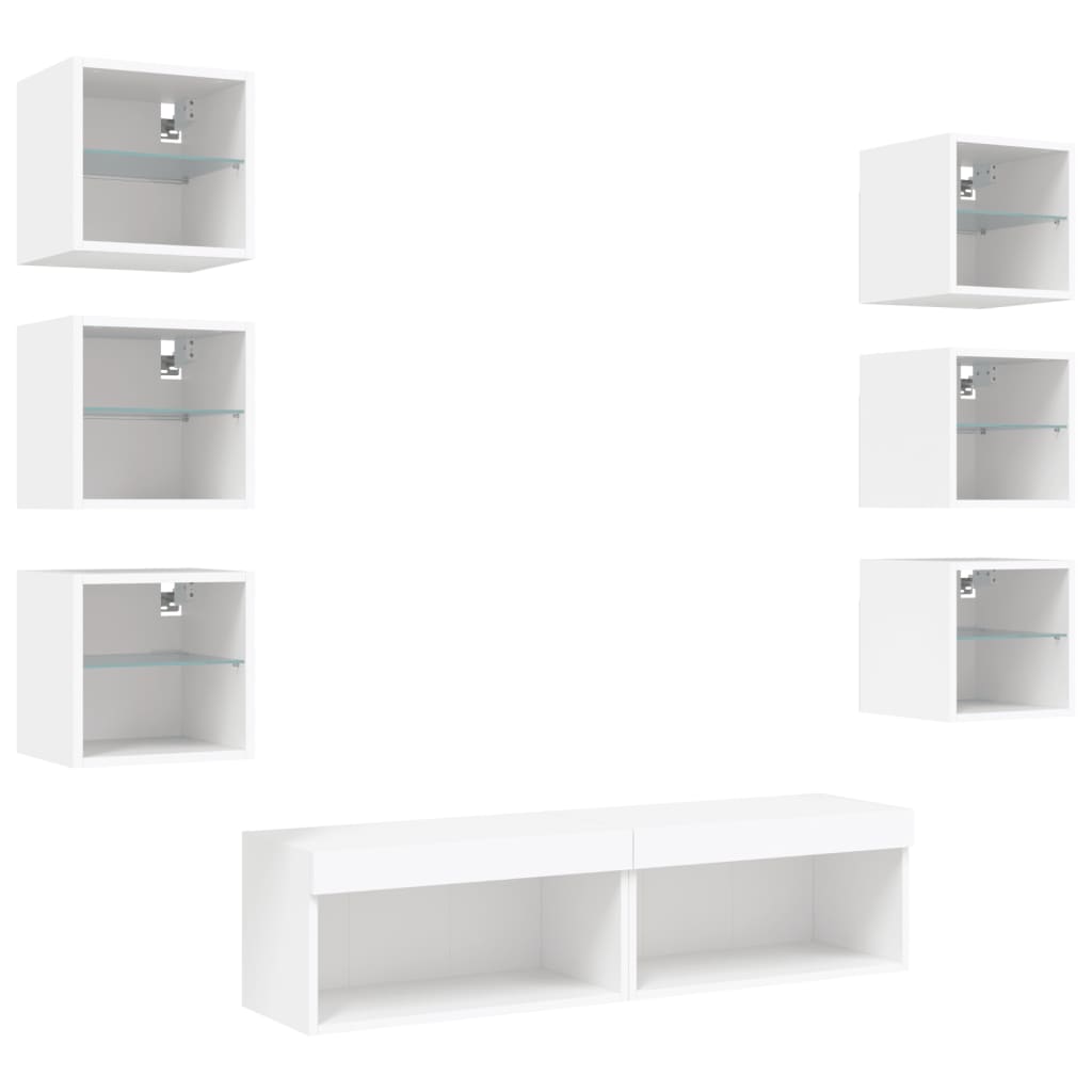 8 Piece TV Wall Units with LED White Engineered Wood