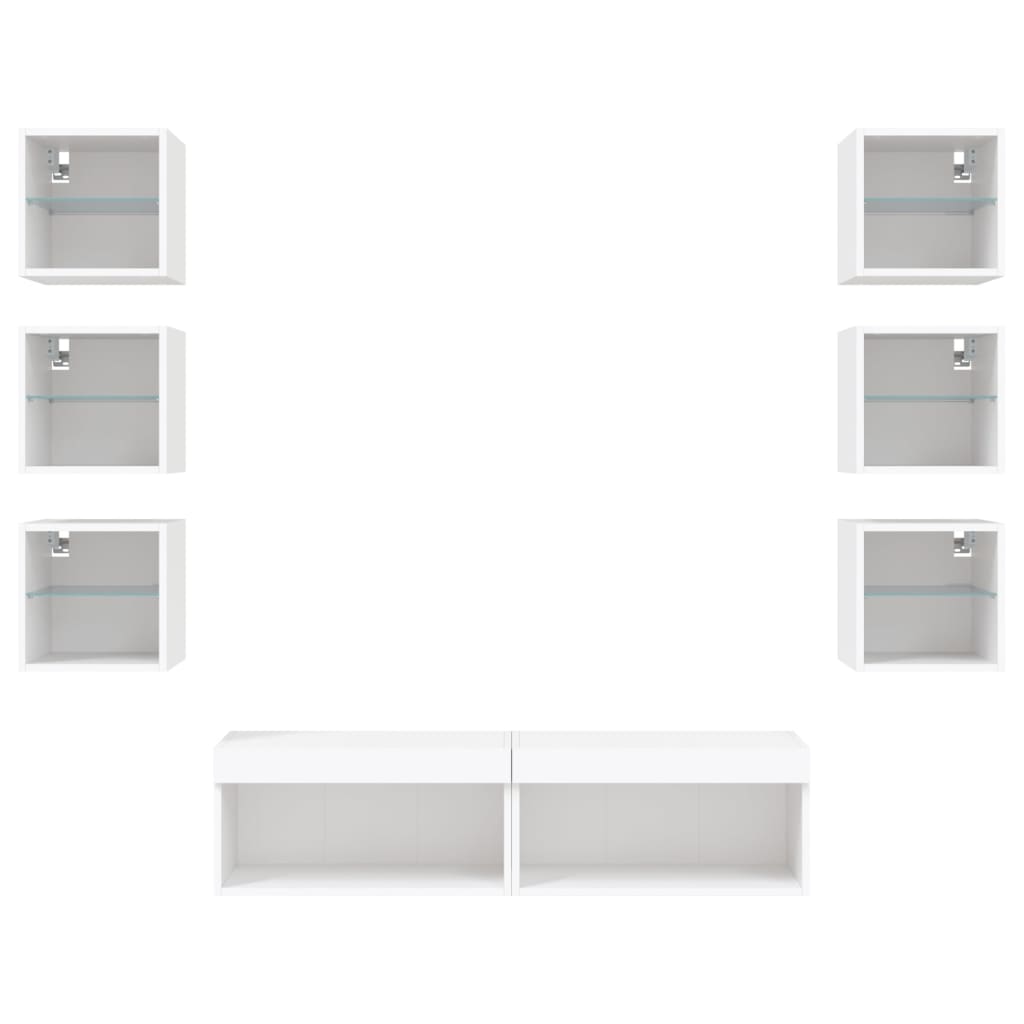8 Piece TV Wall Units with LED White Engineered Wood