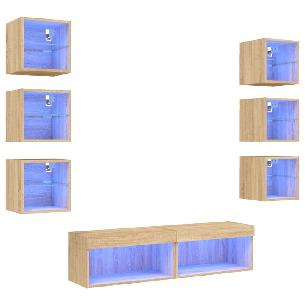 8 Piece TV Wall Units with LED Sonoma Oak Engineered Wood