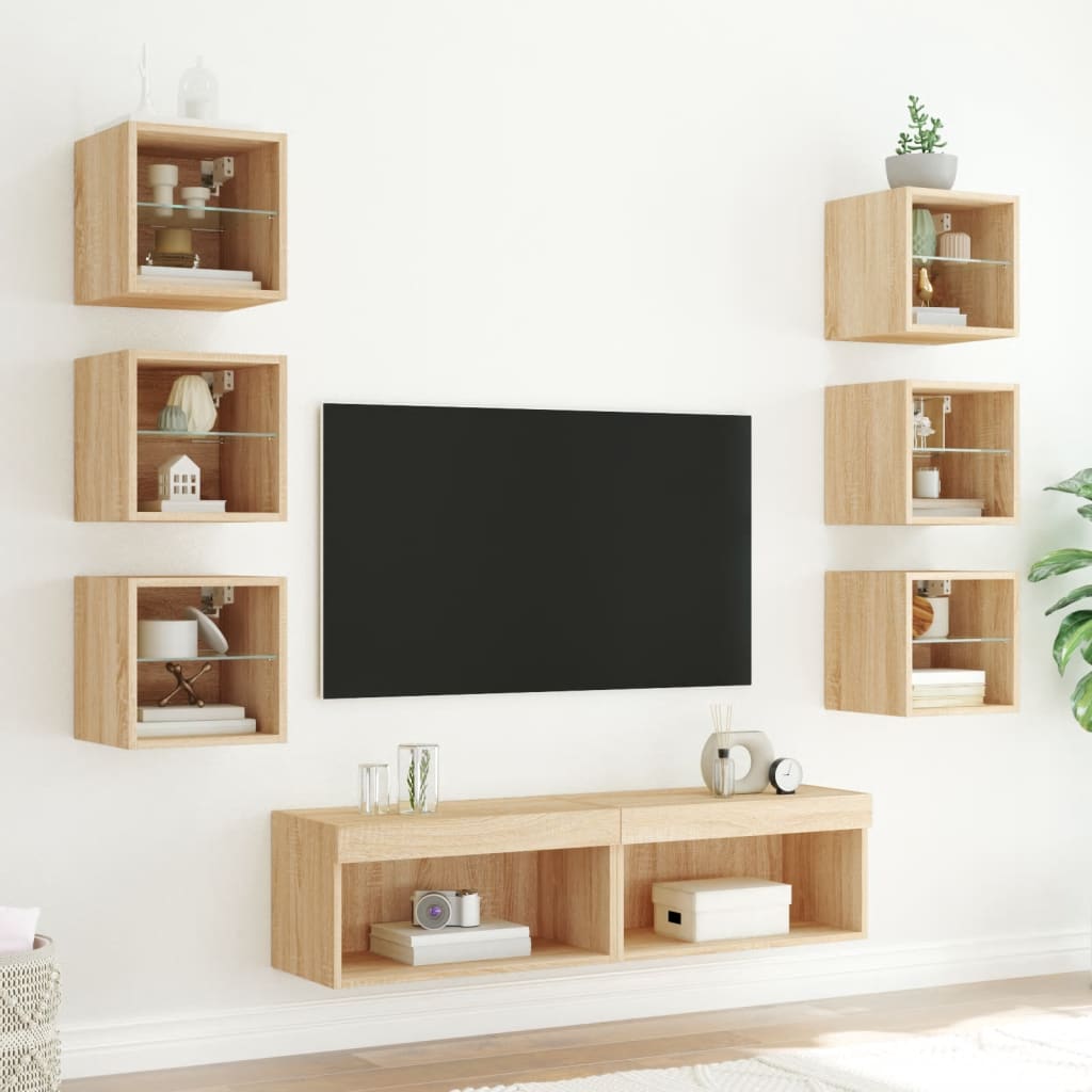 8 Piece TV Wall Units with LED Sonoma Oak Engineered Wood