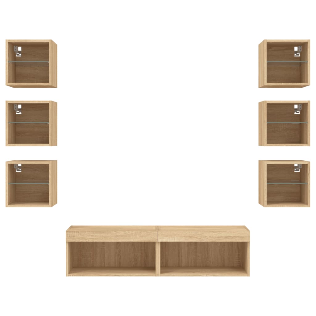 8 Piece TV Wall Units with LED Sonoma Oak Engineered Wood