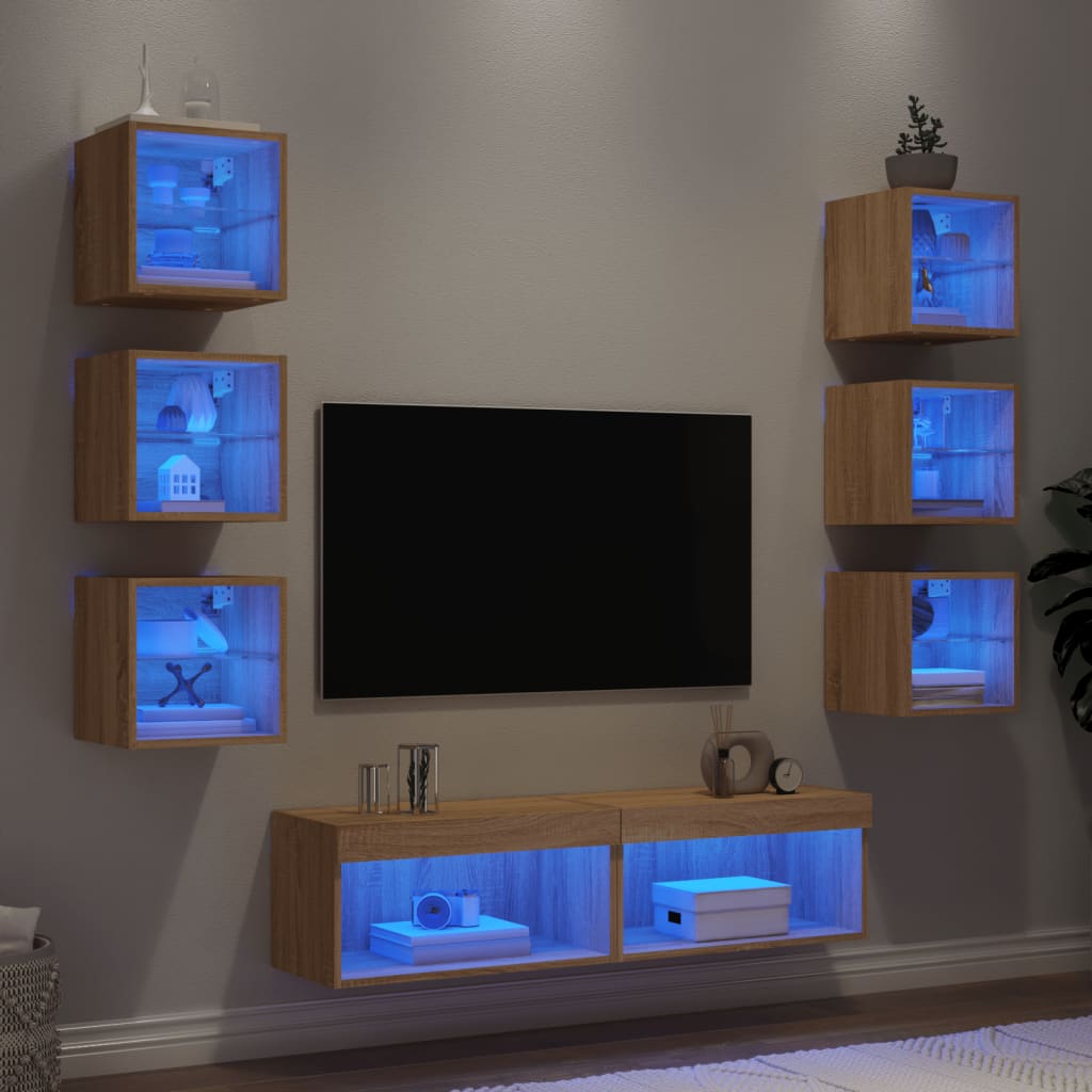 8 Piece TV Wall Units with LED Sonoma Oak Engineered Wood