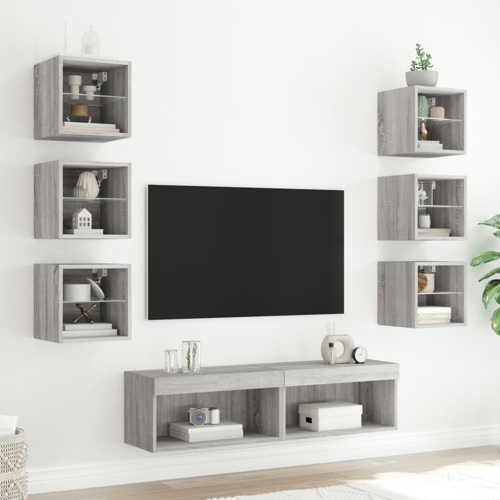 8 Piece TV Wall Units with LED Grey Sonoma Engineered Wood