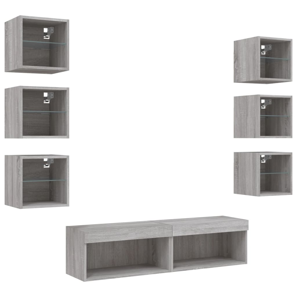 8 Piece TV Wall Units with LED Grey Sonoma Engineered Wood