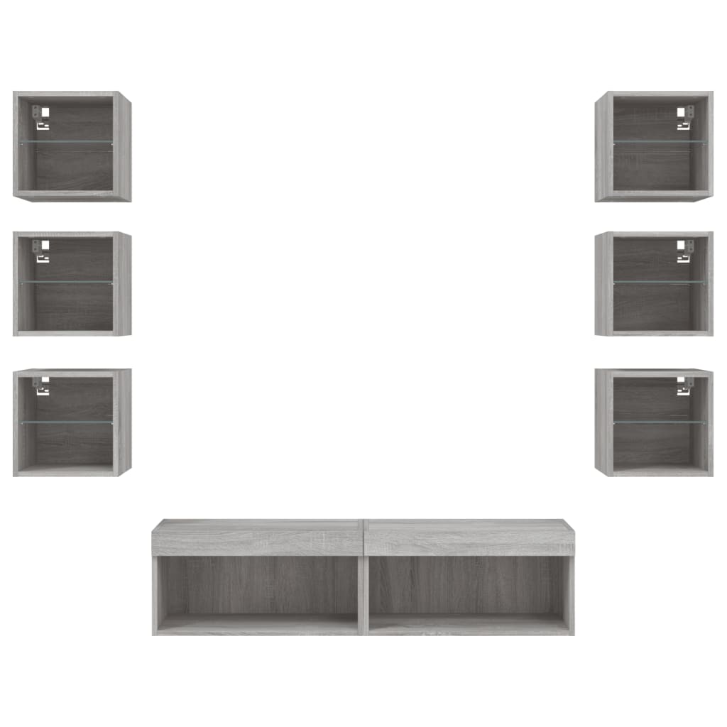 8 Piece TV Wall Units with LED Grey Sonoma Engineered Wood