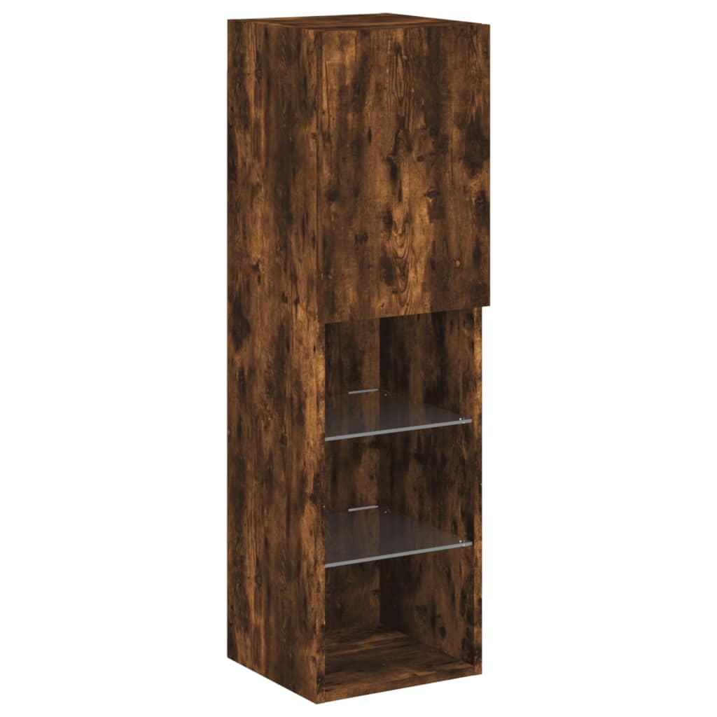 6 Piece TV Wall Cabinet Set with LED Lights Smoked Oak