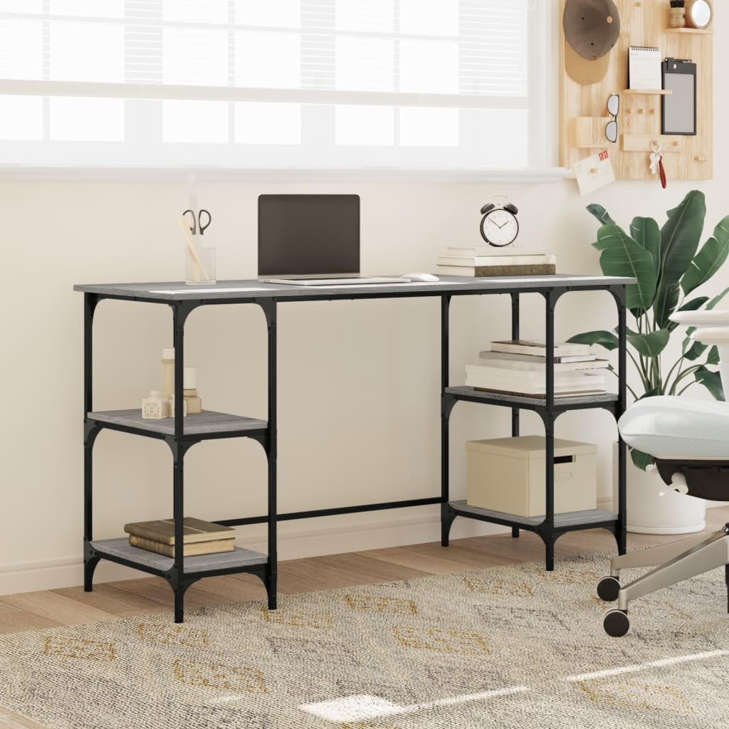 Desk Grey Sonoma 140x50x75 cm Metal and Engineered Wood