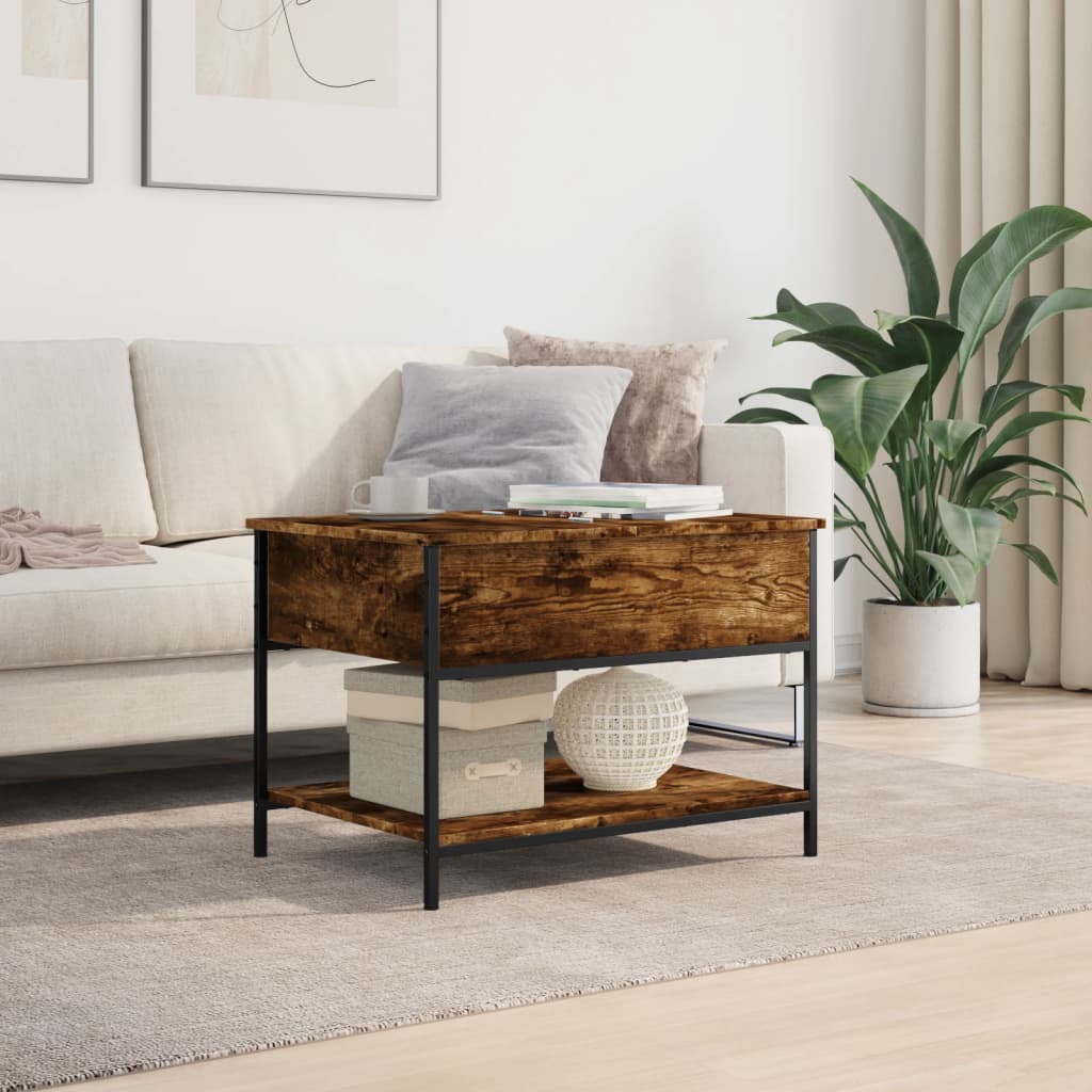 Coffee Table Smoked Oak 70x50x50 cm Engineered Wood and Metal